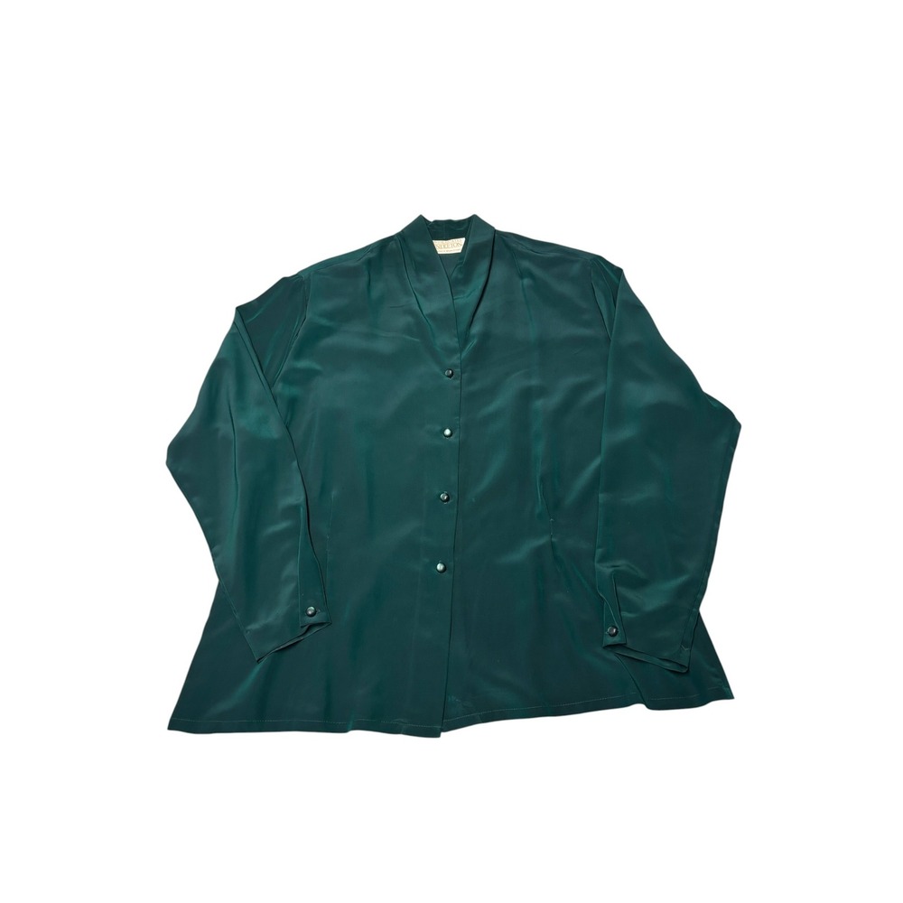 Sophisticates by Pendleton‎ Blouse Emerald Green Satin Button Up Size 14 Vtg USA